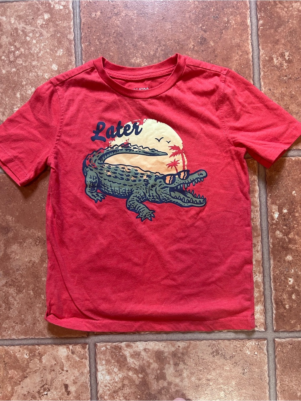 Kids Red Short-Sleeve Crocodile Graphic Tee - Later Print